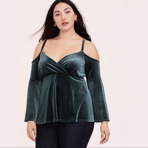 Torrid Green Velvet Cold Shoulder Babydoll Top